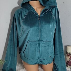 1692 VICTORIA'S SECRET Green Velour Crop Hoodie Size  XL